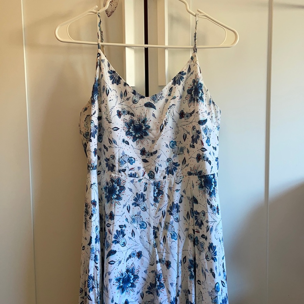 Beautiful white dress with blue flowers